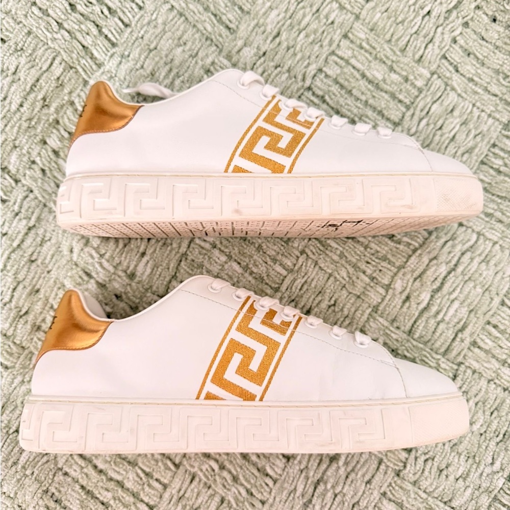 Versace White Sneakers with Gold Greek Key Detail - Picture 3 of 6